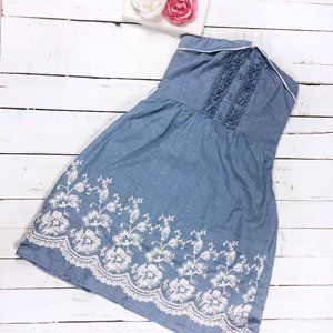 Romy Chambray Midi Sundress Embroidered Flowers